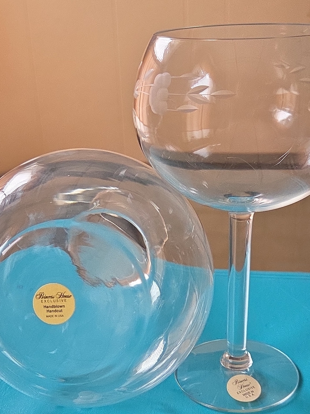 Princess House Etched Crystal Wine Glasses - Clear